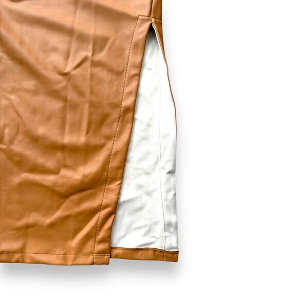 NWT Alix NYC Vegan Leather Midi Dress beige halter side slit bodycon sz XS - Picture 6 of 12